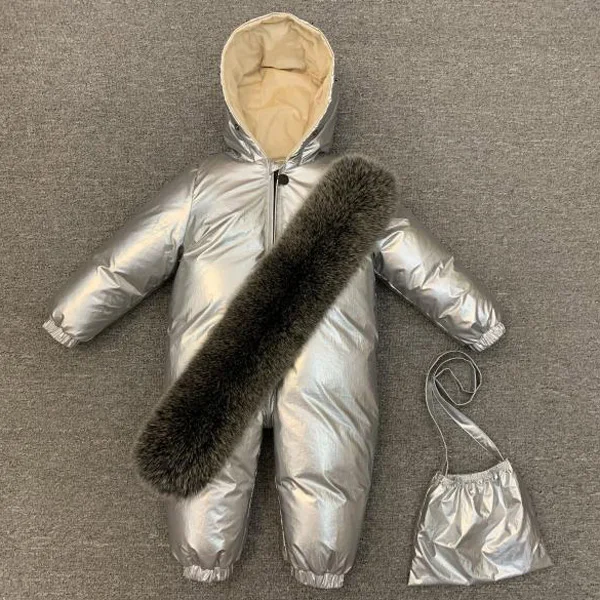 Детский толстый комбинезон на белом утином пуху для новорожденных лыжный костюм