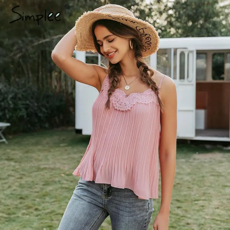Sexy lace embroidery women pink tops Elegant v-neck female camis tank top Solid spaghetti straps ladies tops shirts 2020