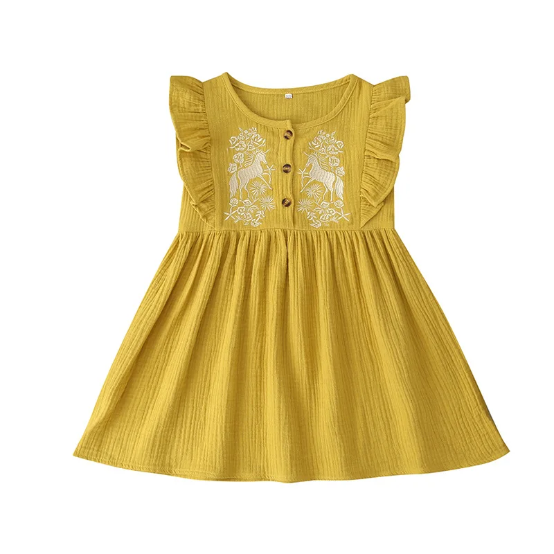 Хлопковое платье с желтыми рюшами для маленьких девочек платье-пачка