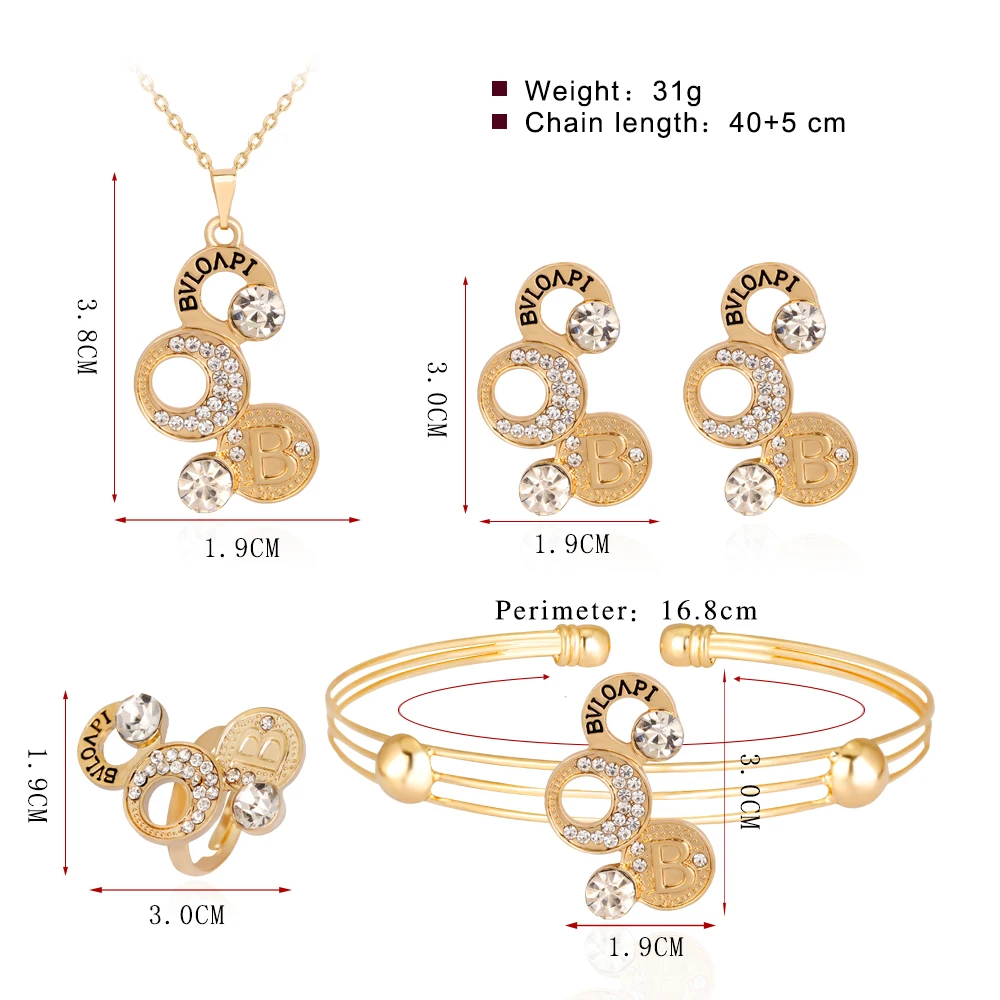 Набор из ожерелья и сережек в круглой форме с буквенным принтом кристаллами