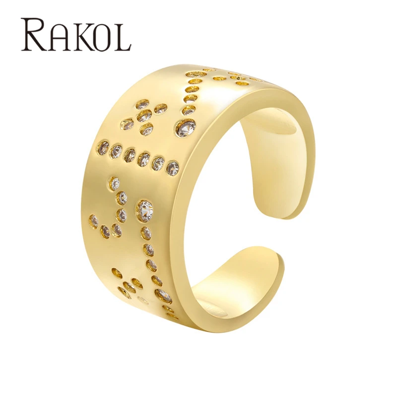 

RAKOL Fashion Geometric Golden Metal Opening Adjusting Crystal Couple Wedding Jewelry Retro Women's Ring RRR15