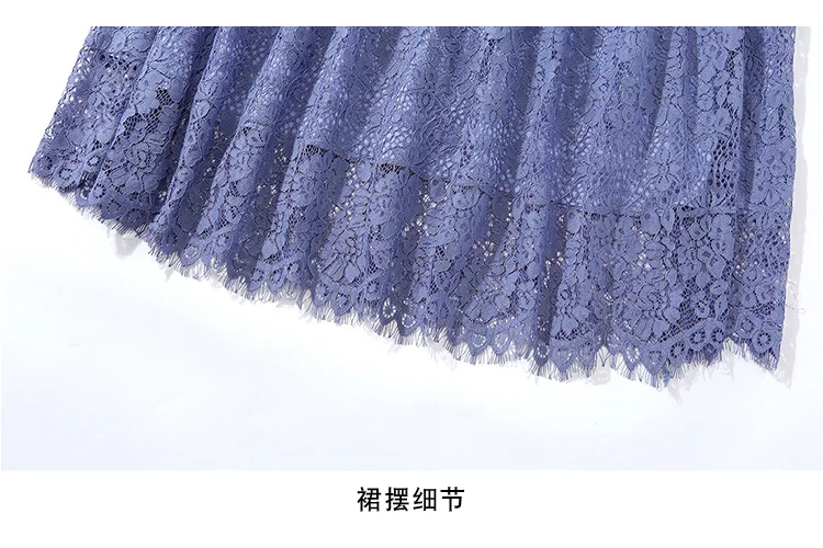 

Women Blue Lace Midi Shirt Dress New 2020 Spring Turn-down Collar Slim A-line Party Dresses