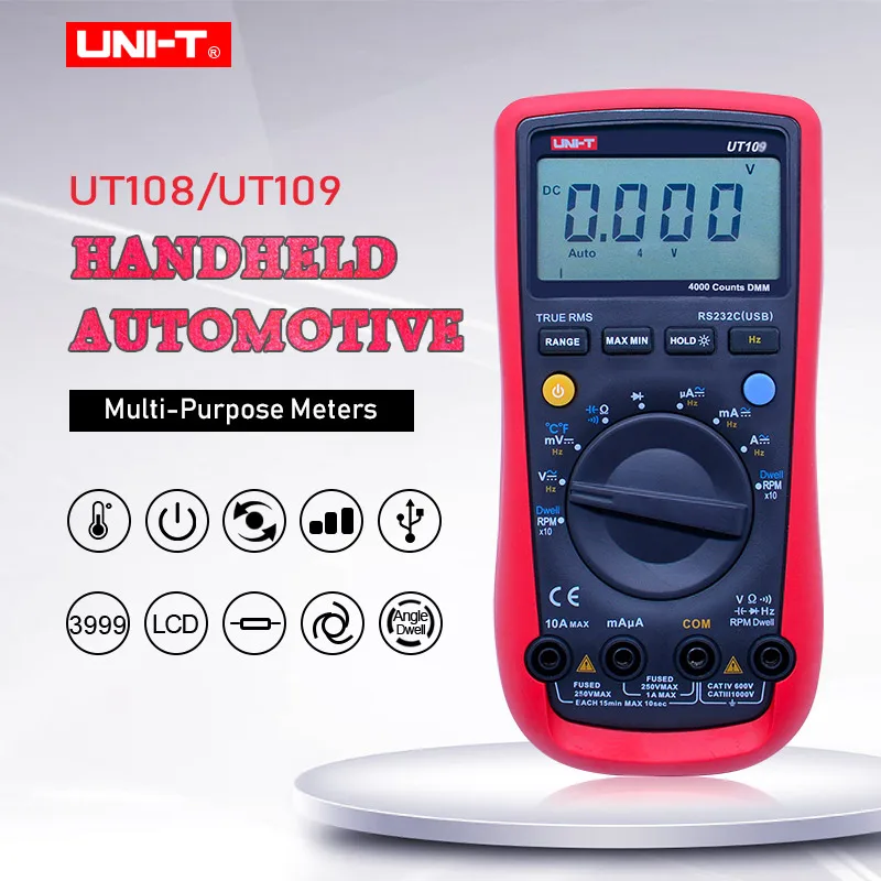 UNI T UT109 Автомобильный мультиметр Измеритель переменного/постоянного тока