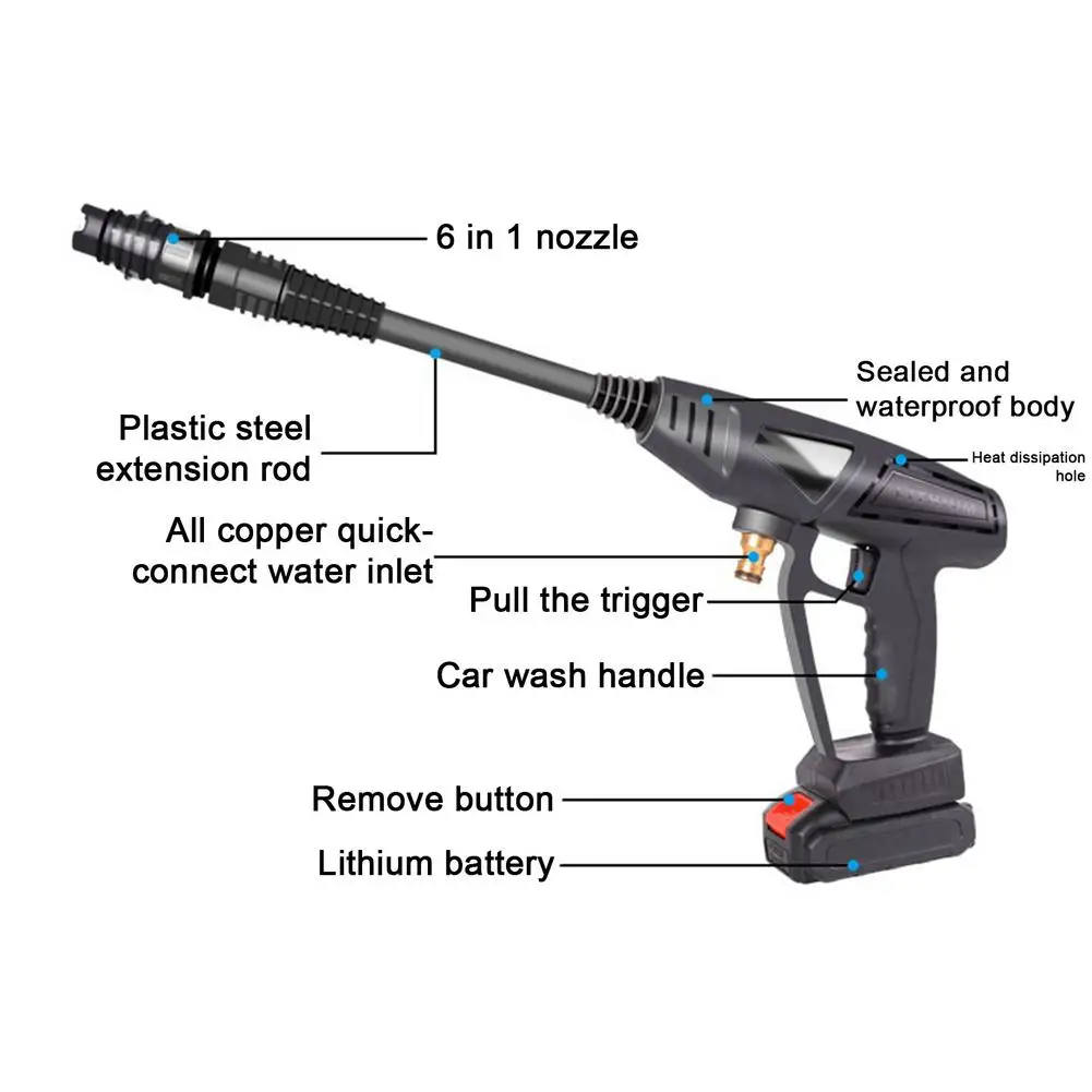 Pаспродажа Мойка автомобиля с литиевой батареей, беспроводная Высоковольтная Машина для мойки автомобиля, портативная Бытовая мойка высокого давлени...