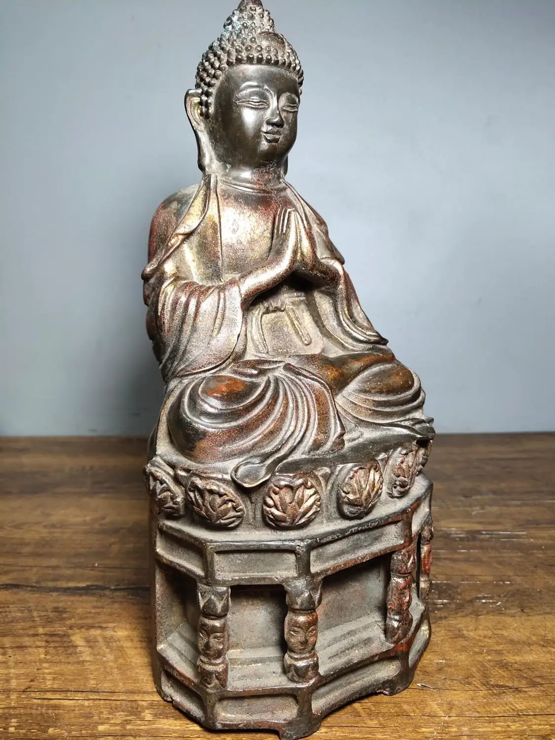 

12"Tibet Buddhism Temple Old Bronze Cinnabars Shakyamuni Buddha Statue Big Day Tathagata Sitting Buddha Enshrine the Buddha
