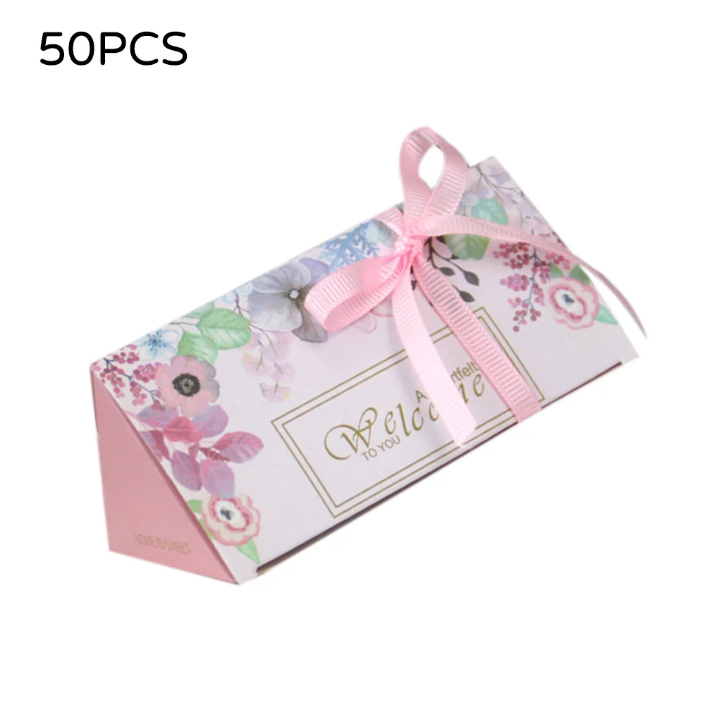 

50pcs Sweet Lovely European Candy Box Creative Triangle Candy Bag For Guests Wedding Decoration Party Supplies