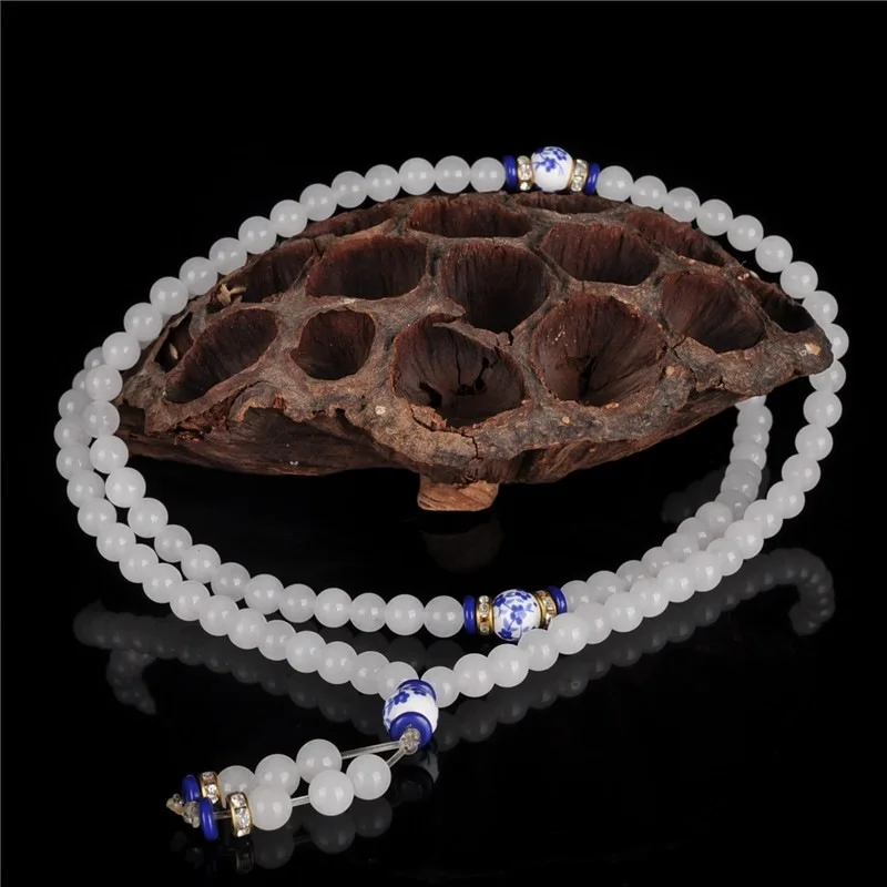 Белое Нефритовое ожерелье многослойный браслет из кварцита и нефрита овчины