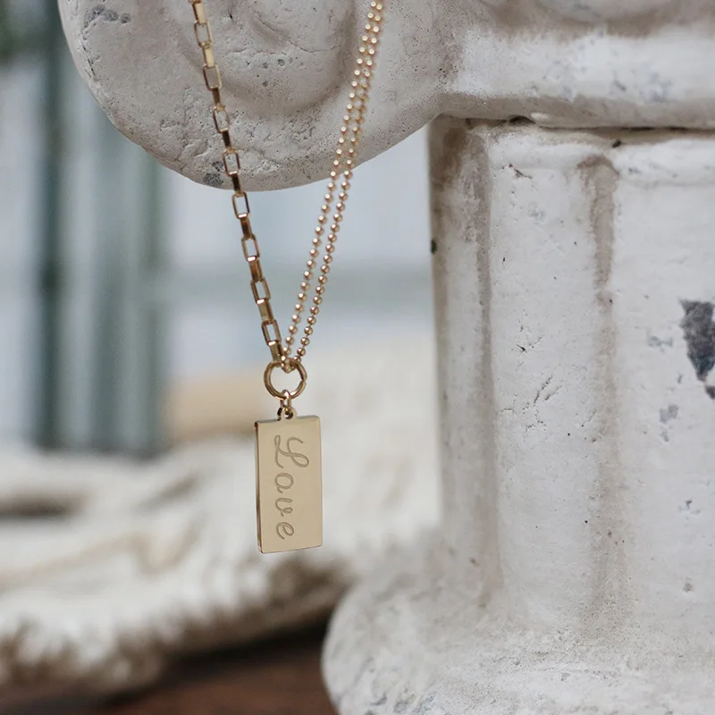 Amaiyllis 14K золотые Любовь Квадратные круглые бусины до ключиц ожерелье с подвесками