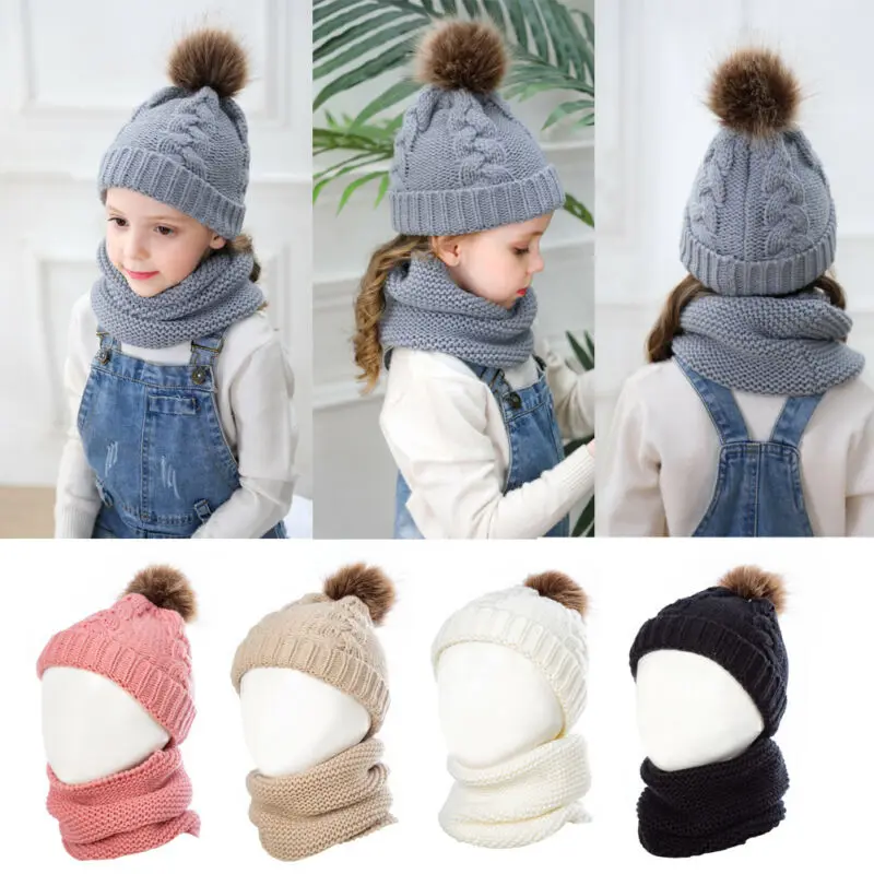 2 шт./комплект детская вязаная шапка с помпоном и шарфом | Детская одежда обувь