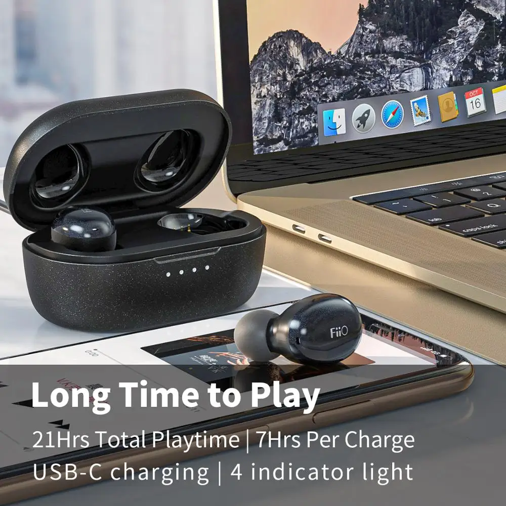 FiiO FW1 True Wireless HiFi наушники насосные басы TWS Bluetooth V5.0 с aptX 21 час воспроизведения |