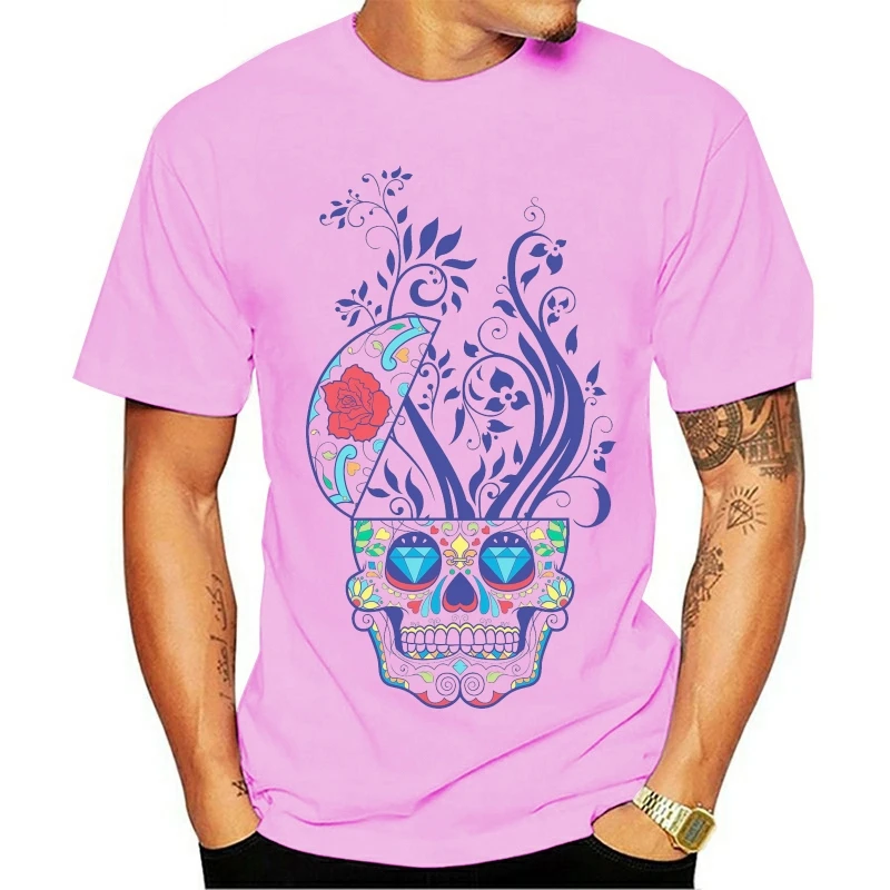2021 модная 100% хлопковая футболка тату экстази Череп бюст роза Креативные мужские