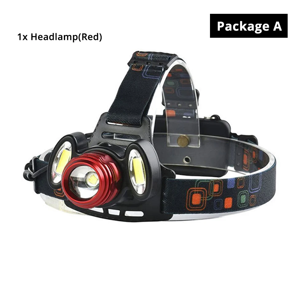 PackageA(red) Супер яркий светодиодный налобный фонарь T6+ COB светодиодный налобный фонарь 4 режима освещения масштабируемый для рыбалки, ночной езды, кемпинга, приключений и т. д - Испускаемый цвет: PackageA(red)