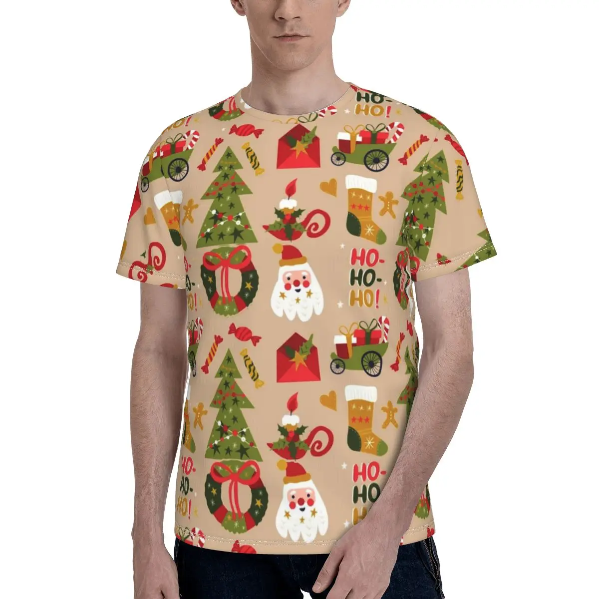 

Christmas Pattern Tee Shirt Santa Socks Decoration Fashion Short-Sleeve Polyester T Shirt Beach Graphic T-Shirt Big Man