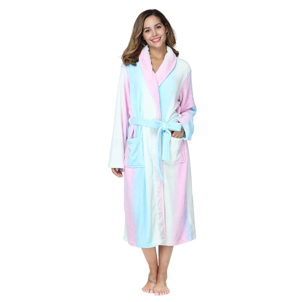 

RONGTAI Rainbow Fleece Robes for Women Bathrobe with Pockets