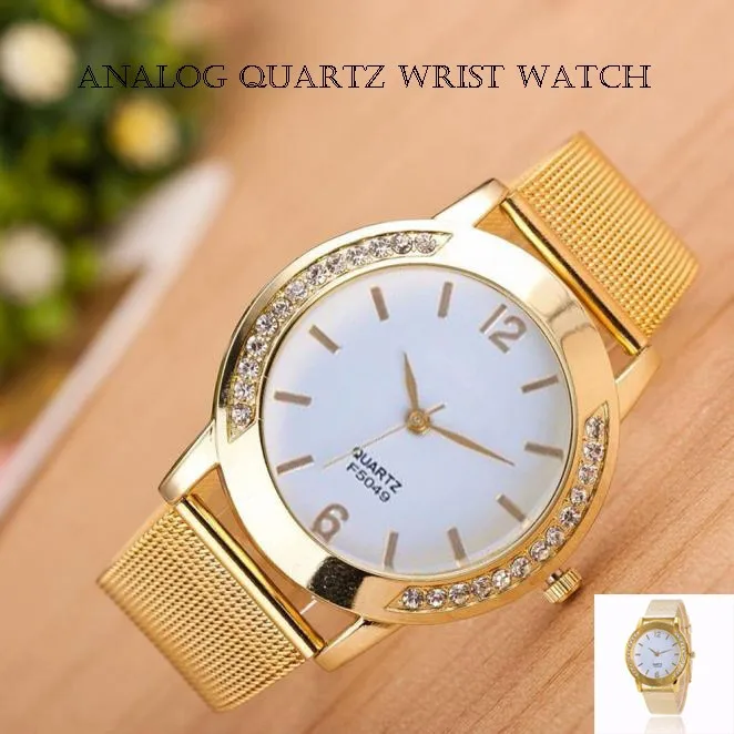 

Stainless Steel Analog Quartz Wrist Watch Fashion Women Crystal Golden Watch Fashion Casual Daily Wear Watch Часы Женские