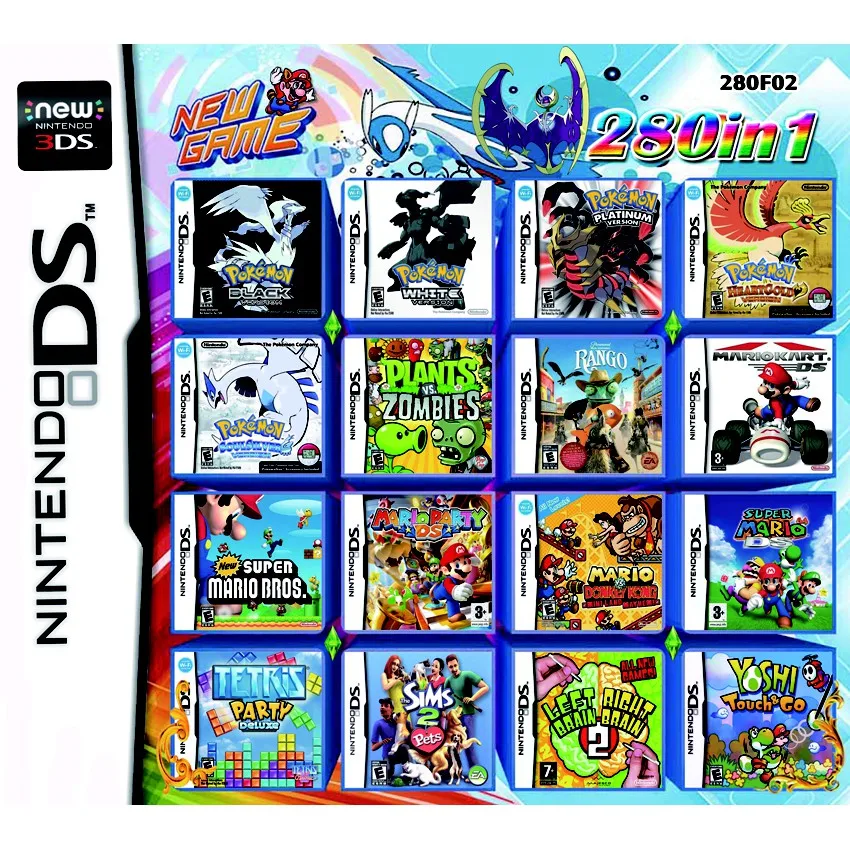 

280 Games in 1 Video Game Card Cartridge for Original Nintendo NDS NDSL NDSI NDSiLL/XL 2DSLL/XL 2DS 3DS 3DSLL/XL