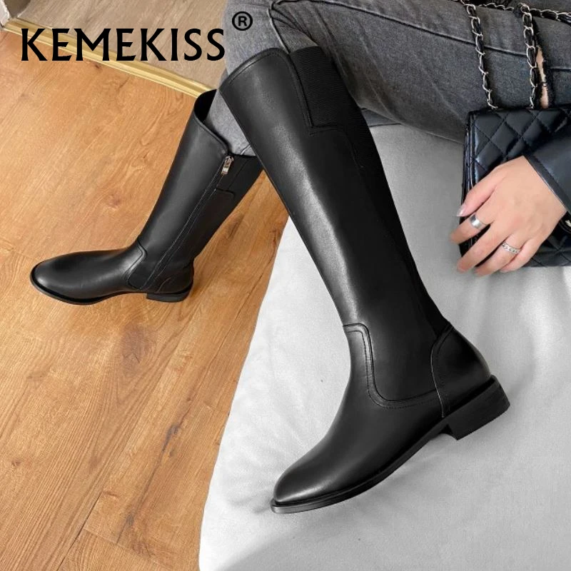 

KemeKiss Shoes Women Winter Knee High Boots Flat Heels Zipper Fashion Ins Style Cool Outdoor Ladies Footwear Size 34-40