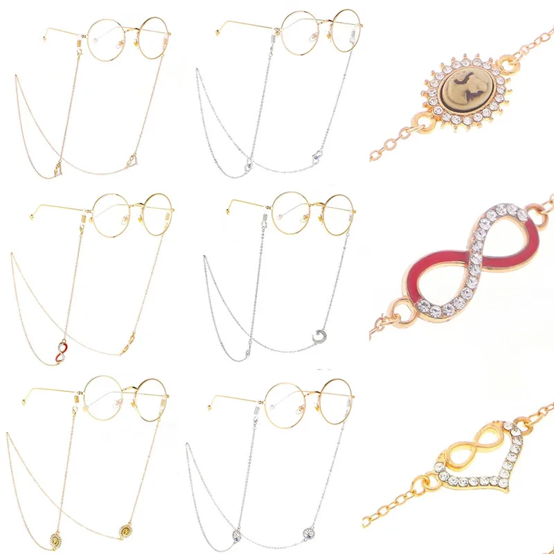 

Imixlot новейшие модные стразы 6 стилей Луна солнце сердце бант дерево форма очков Цепь Шнурок для очков держатель шейный ремешок