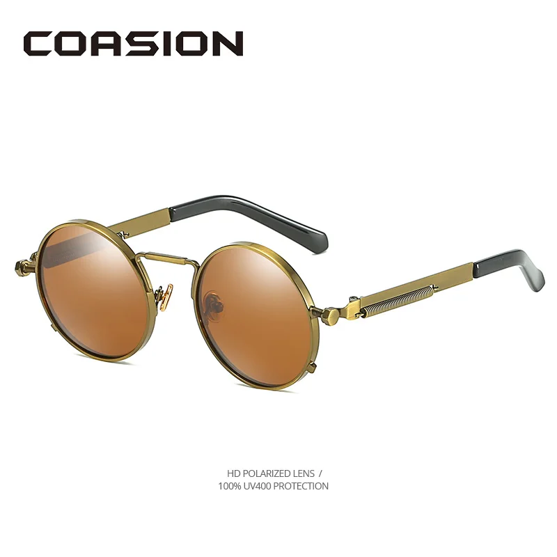 COASION винтажные круглые поляризационные солнцезащитные очки в стиле стимпанк для
