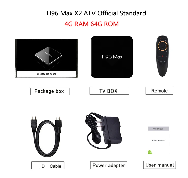 ATV 4GB 64GB H96 Max X2 ТВ приставка Android 9,0 2,4G/5G Wifi USB3.0 H.265 4K Ultra HD 3D BT LAN 2G 16G/4G 32G/4G 64G Amlogic S905X2 - Цвет: ATV 4GB 64GB
