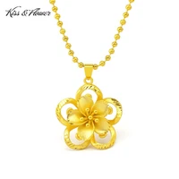 kissflower nk46 2022 fine jewelry wholesale fashion woman girl birthday wedding gift vintage flower 24kt gold pendant necklaces