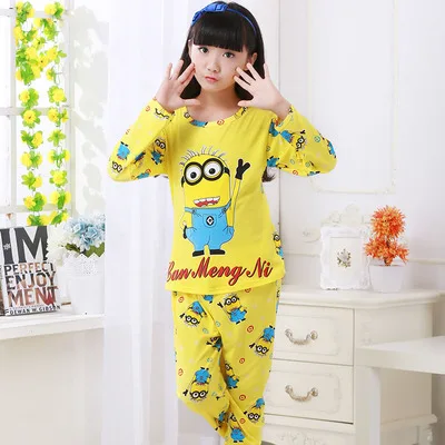 New Arrivals Autumn Winter Girl Pajamas Set Baby Long Sleeved Sleepwear Suit Big Girls Nightwear Pants Girl Tops Kids Gift - Цвет: C Y xiao huang ren