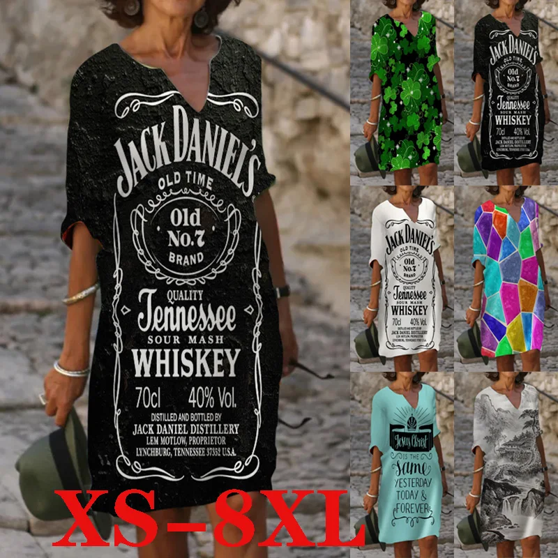 

Fashion Plus Size Dress Party Dress Pure Cotton Dress Autumn and Winter Short-sleeved Mini Dress New Printed Dress
