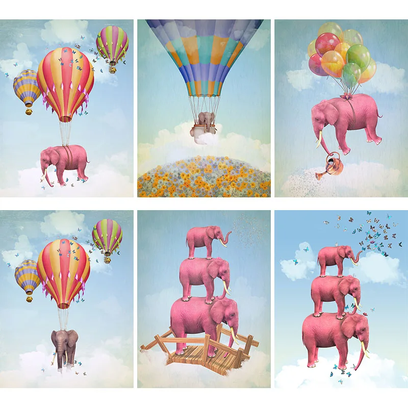 

Cartoon Full Square 5d Diy Diamond Painting Elephant Animal Diamond Embroidery Hot Air Balloon Rhinestone Home Decor Gift B59