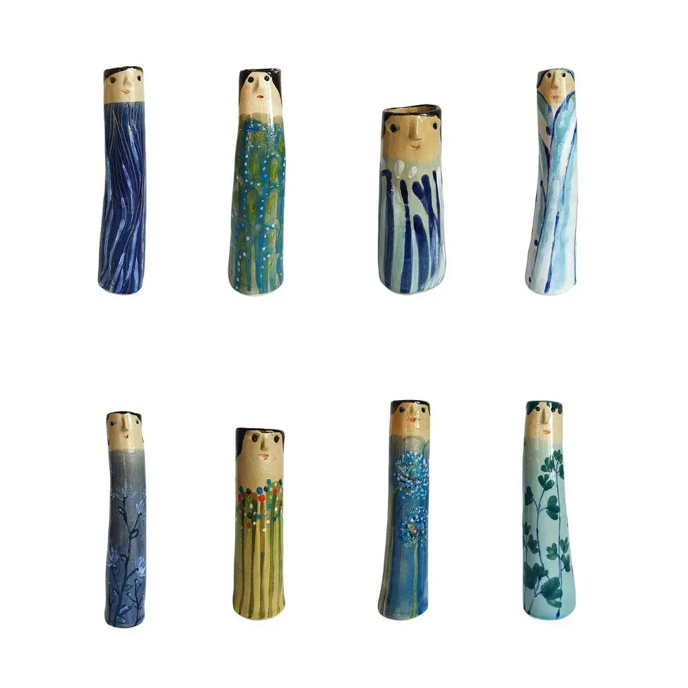 

Creative Boho Family Vase Farmhouse Rustic Style Bohemian Resin Flower Vase Painting Human Face Vase Home Decoration Table Decor