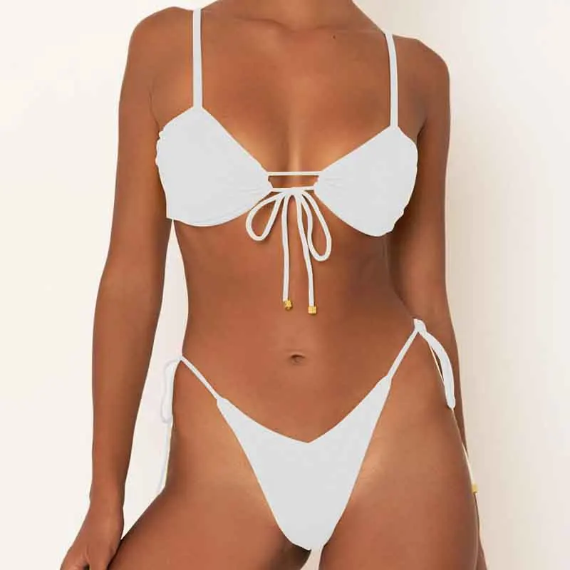 

Sexy String Bikinis Mujer High Cut Swimsuit Women Solid Micro Bikini Hollow Out Swimwear Backless Bathing Suit Beach Wear G05