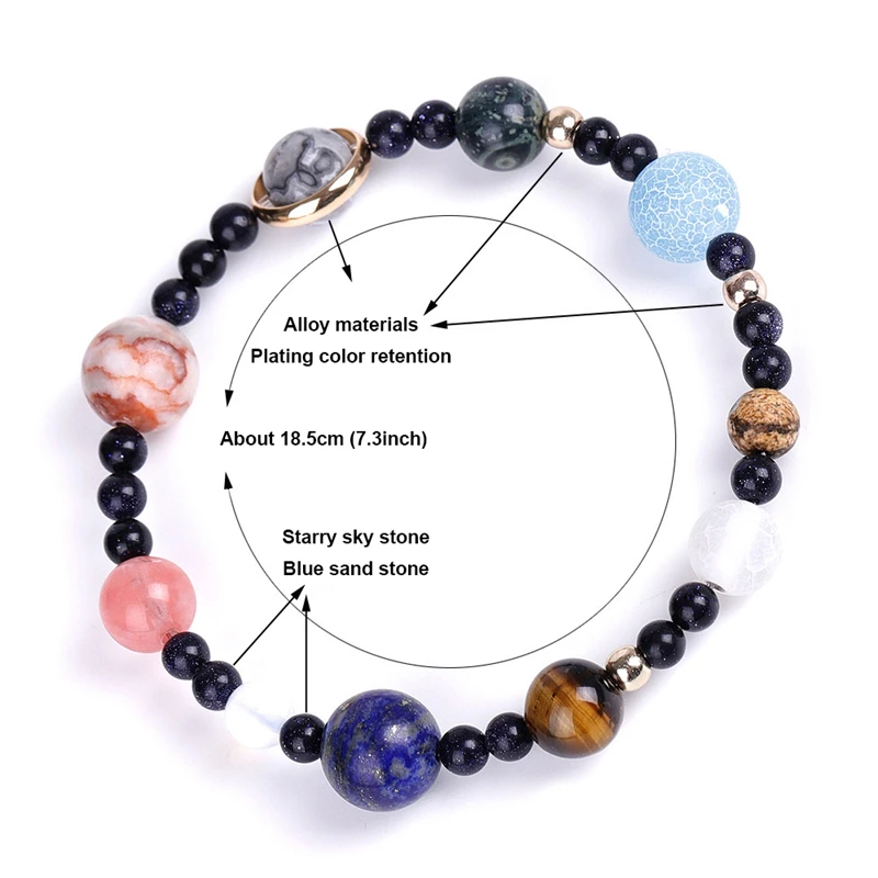 

Yoga Planets Natural Stone Mala Beads Strand Bracelet For Men Women Handmade Universe Solar Chakra Bracelet Decompression Jewelr