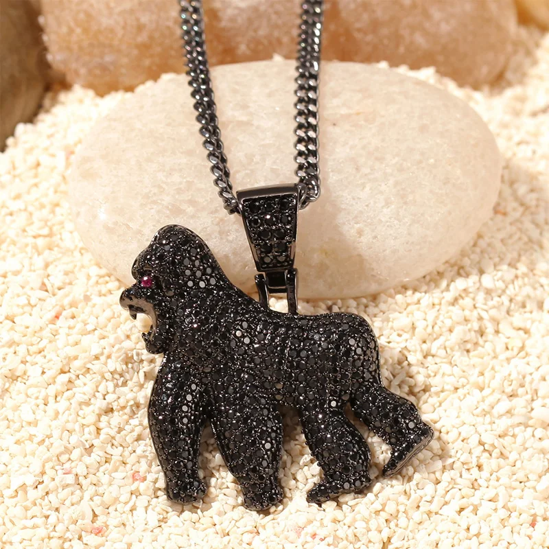 Bling Горилла Циркон кубический кулон ожерелья верёвка из нержавеющей стали цепь