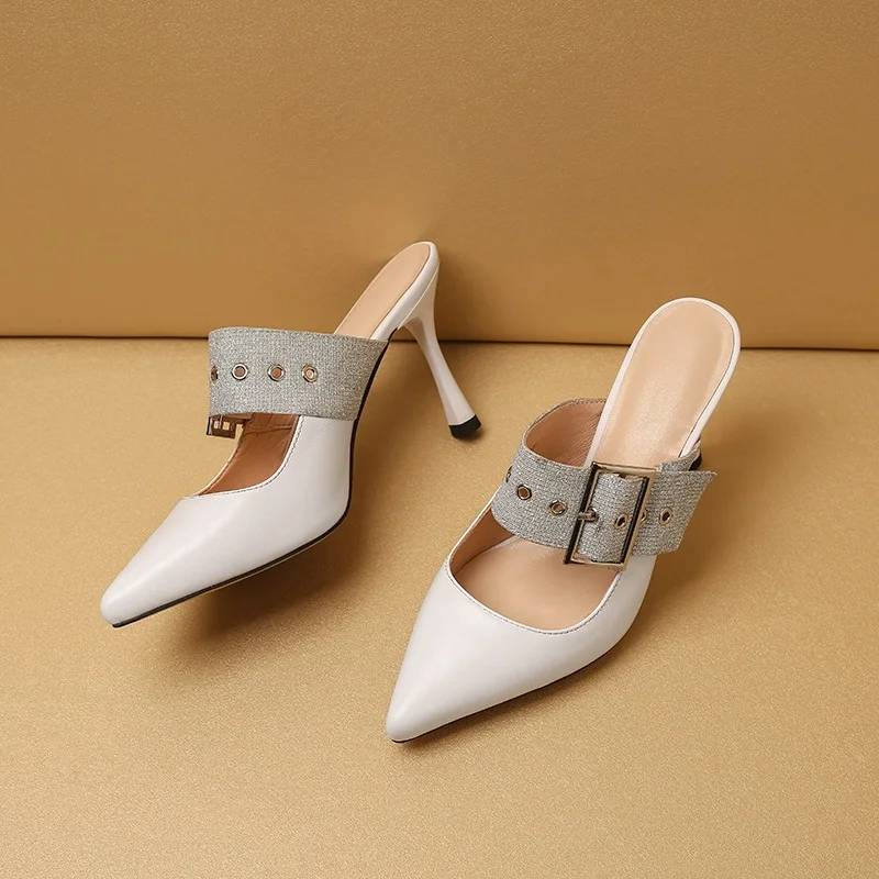 

Women Sandals New 2020 Fashion Genuine Leather Thick High Heels Summer Shoes Woman Dress Party Casual Slip On Women Slippers