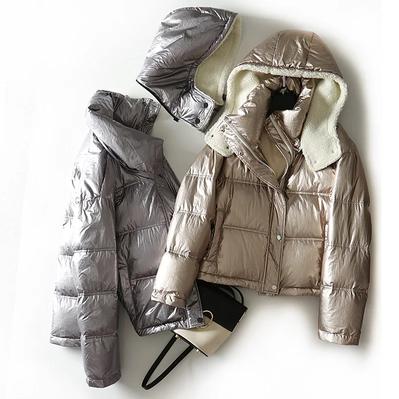 Новая модная Глянцевая пуховая куртка женская зимняя теплая парка пальто