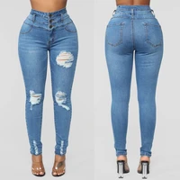 women ripped jeans sexy front button stretch high waist distressed jeans woman skinny push up denim pencil pants