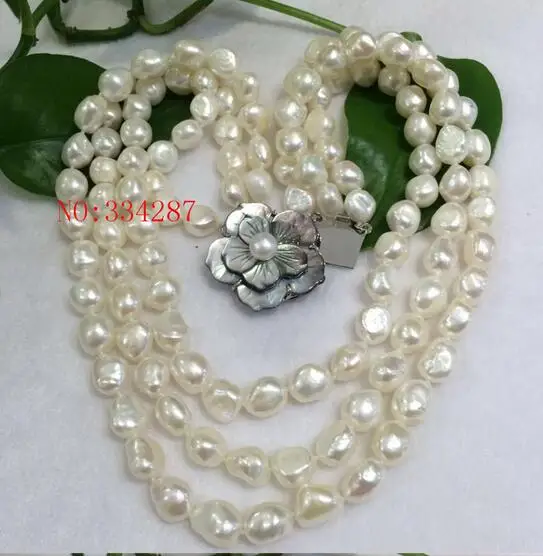 

1310 3ROW 9-10MM WHITE BAROQUE FRESHWATER PEARL NECKLACE 18-20"