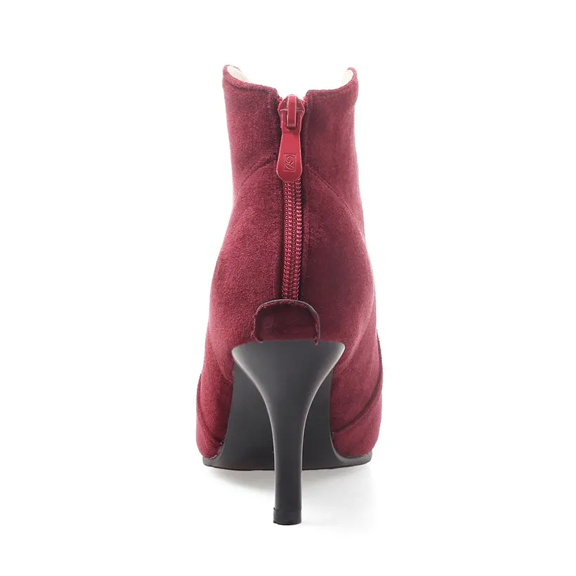 Женские ботильоны из флока на шпильке высотой 7 см черные красные повседневные