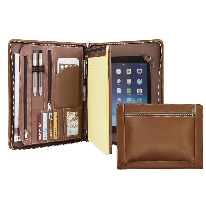 Brown-Pro 9.7 inch Винтажный Crazy-Horse кожаный портфель A4 папка, ручной работы Padfolio Альбом работ Папка Бизнес-Органайзер - Цвет: Brown-Pro 9.7 inch