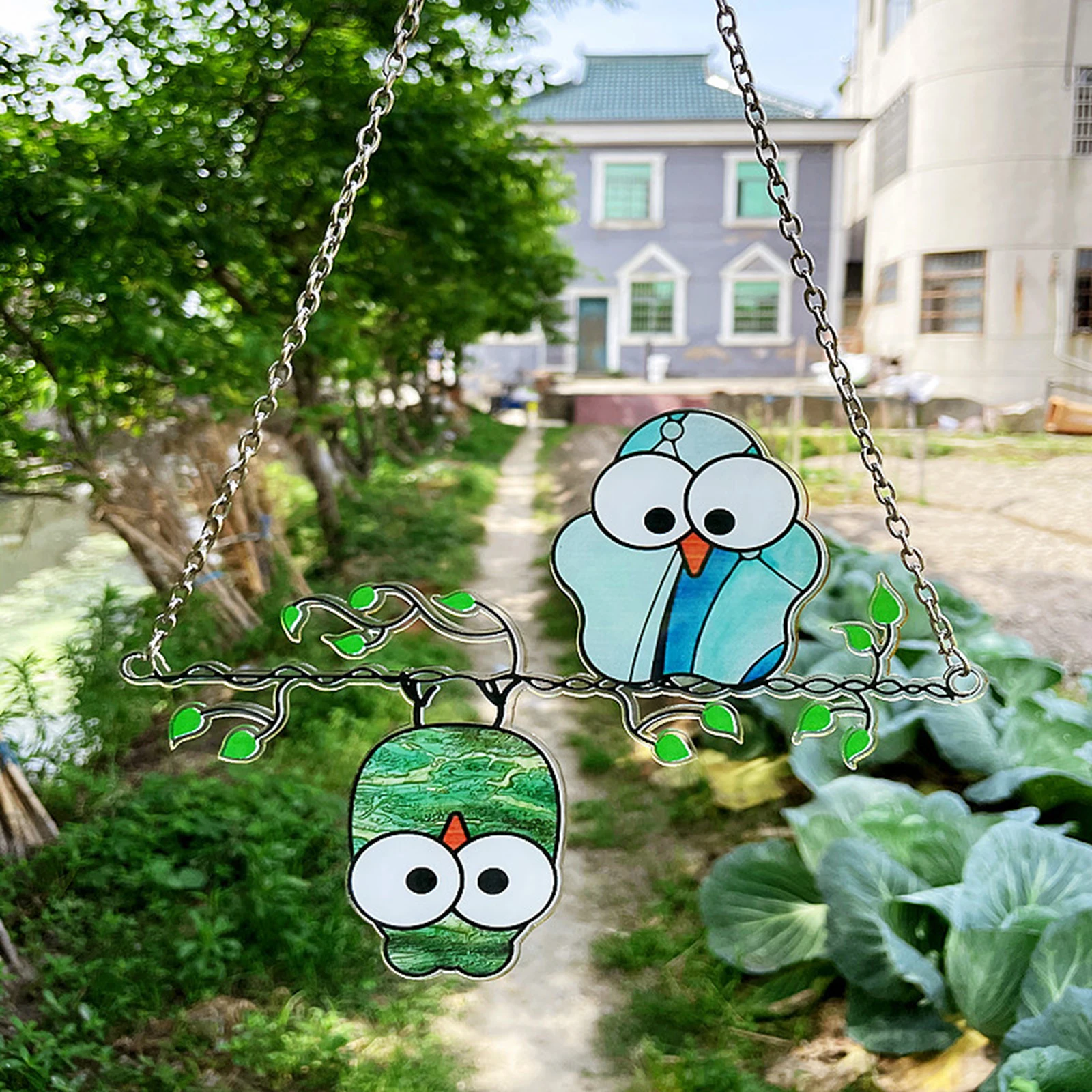 

Newly Bird Series Suncatcher Cartoon Cute Birds with Big Eyes Hanging Wall Ornament Birds on A Wire Home Garden Decoration
