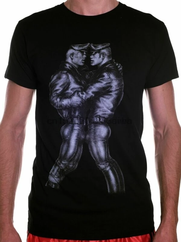 Tom of Finland кожаная парная футболка Schwarz Herren манера Фетиш Прайд|Мужские футболки| |