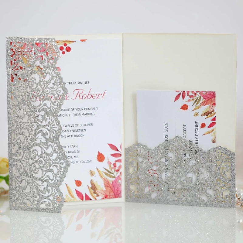 

20pcs Glitter Hollow Lace Invitations Cards Envelopes for Wedding Invite Bridal Shower Party Supplies