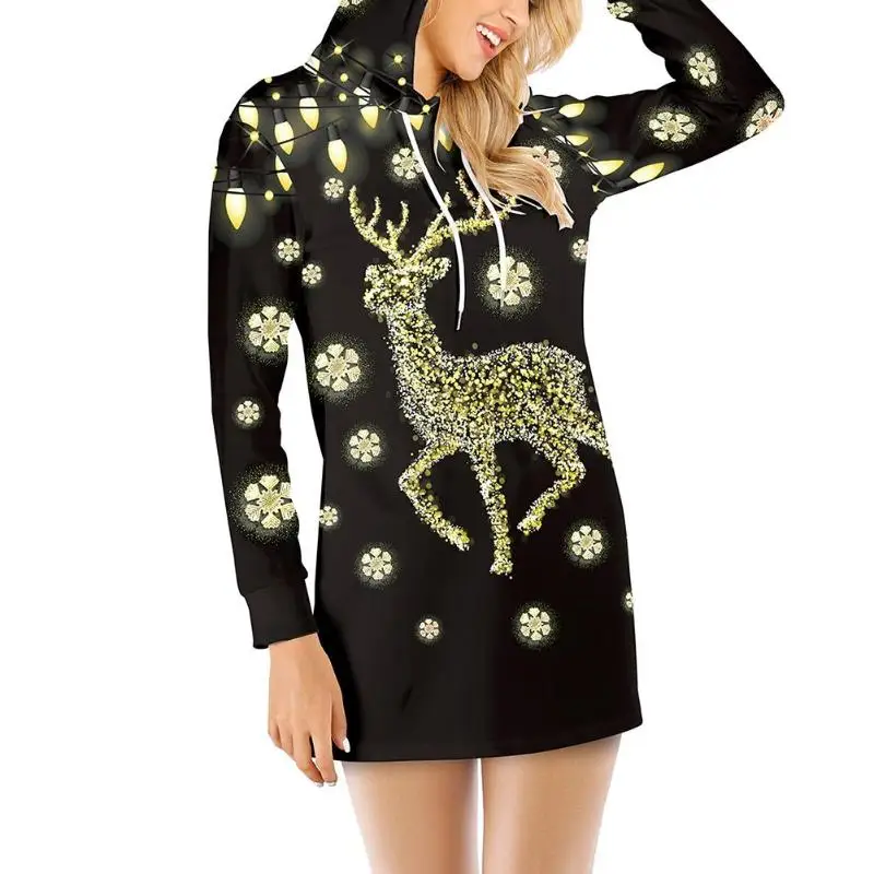 Пуловер женский длинный рукав олень Снежинка печать Рождество толстовки