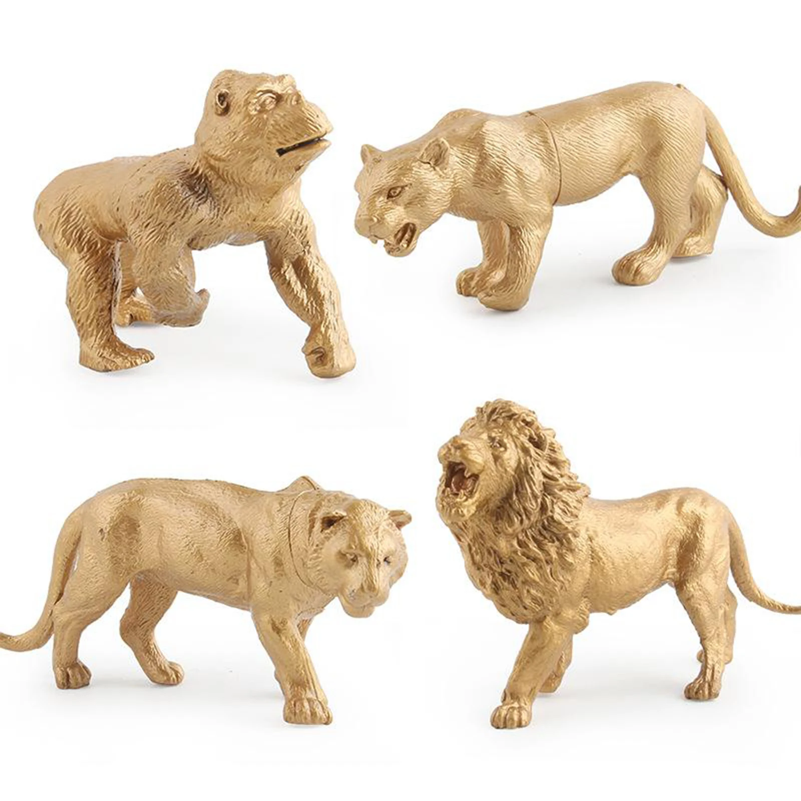 Juguetes de modelo de parque de vida salvaje, versi&oacute;n dorada, 7 piezas, animales de pl&aacute;stico, jungla forestal-3