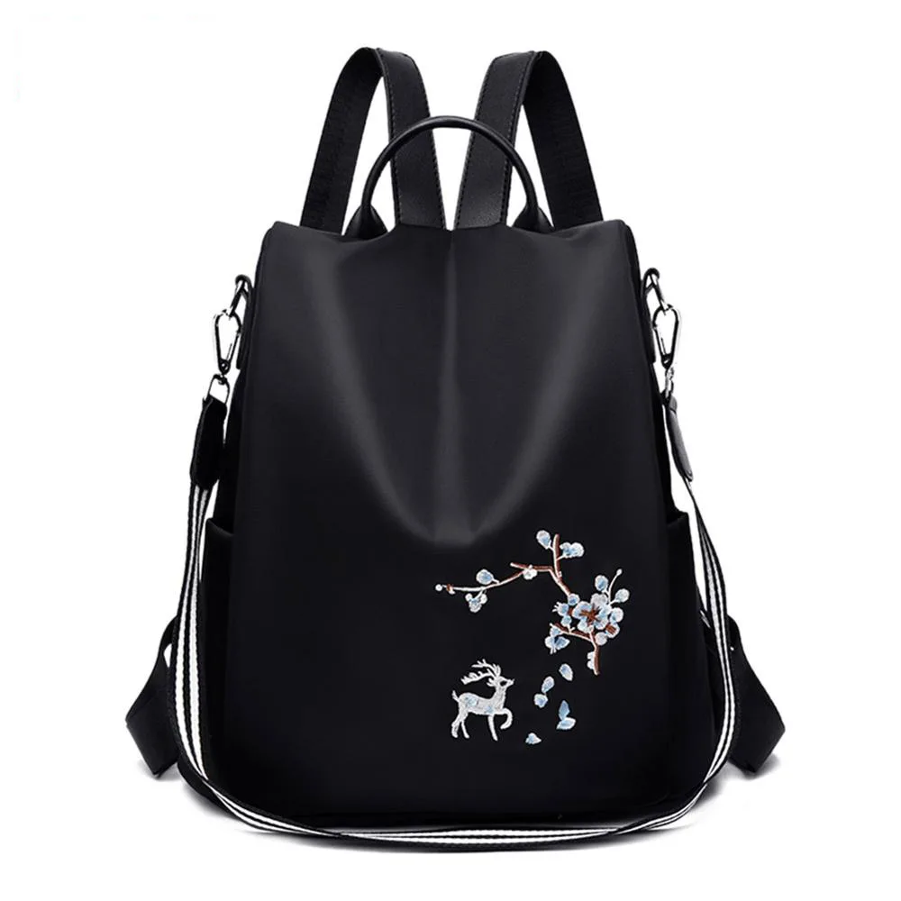 

Oxford Women New Backpack Embroidery Print School Shoulder Bags Anti-theft Travel Casual Knapsack Mochila Teenager Girls Bag