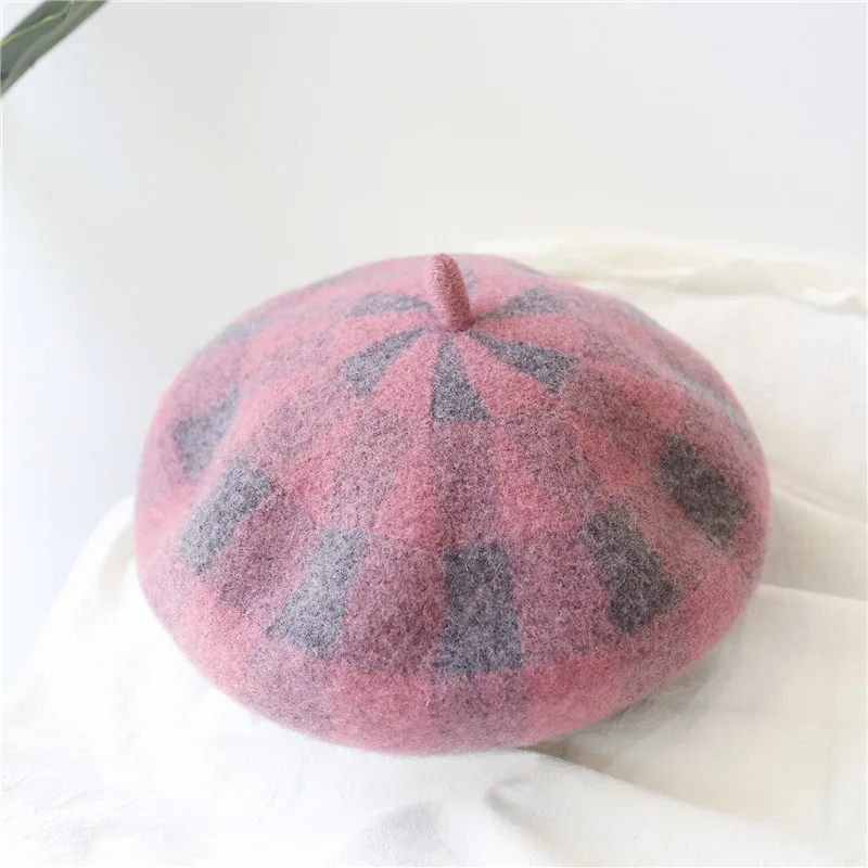 Light Pink Dilidala, Зимний берет для женщин, утолщенный стереоскопический шерстяной берет в клетку, благородная шляпа художника, ретро дикая шапка, зимние шапки, берет - Цвет: Light Pink
