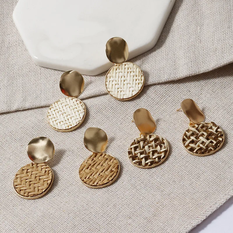 WUKALO новые корейские плетеные серьги ручной работы из лозы ротанга