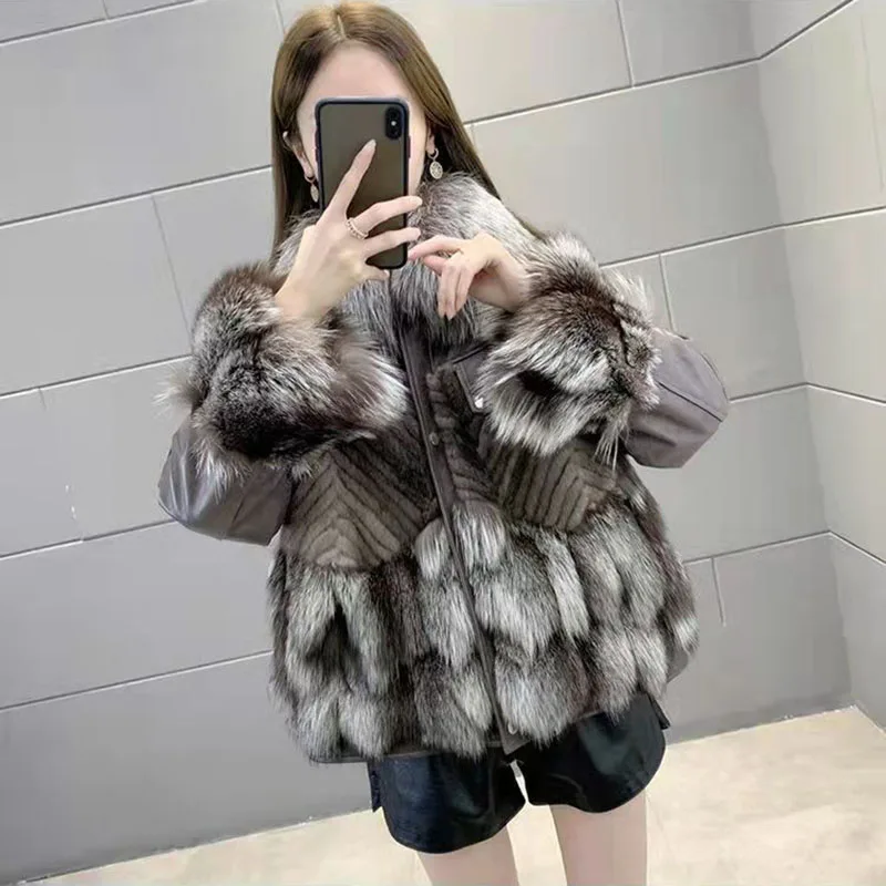 Faux Fox Fur Coat 2022 Especially Female Elegant Shaggy Winter Fashion Warm Luxury Biker Jacket Leather Russian Style Casual