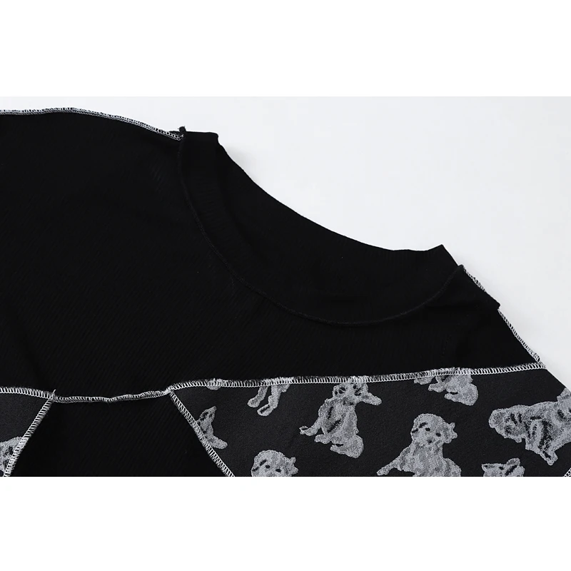 Футболка женская с длинным рукавом уличная одежда соединением Модный черный