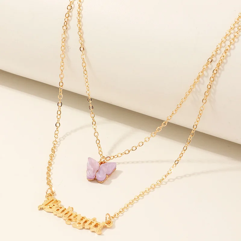 Personality Babygirl Letters Necklace For Female Womens Multicolor Acrylic Butterfly Summer Girls Layers Necklaces Jewelry | Украшения и