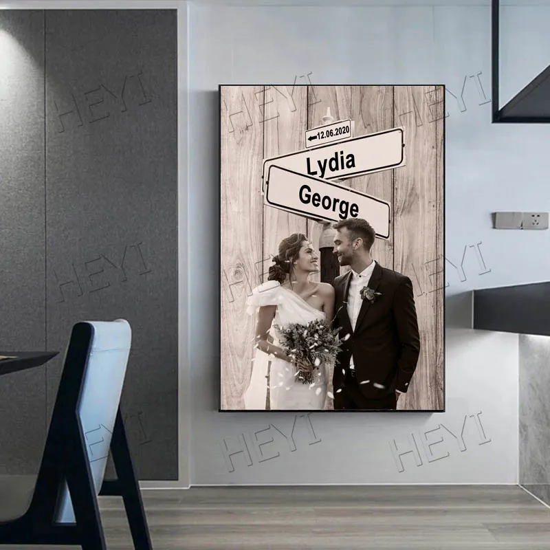 Картина на холсте с 2 именами заказ Настенная картина персональным фото подарок